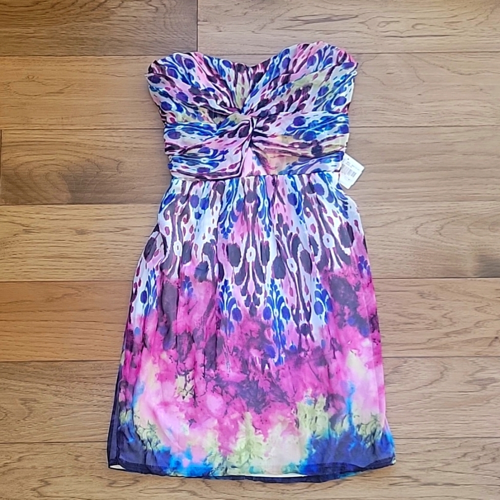 NWT Teeze Me Watercolor / Leopard Print Strapless Mini Dress